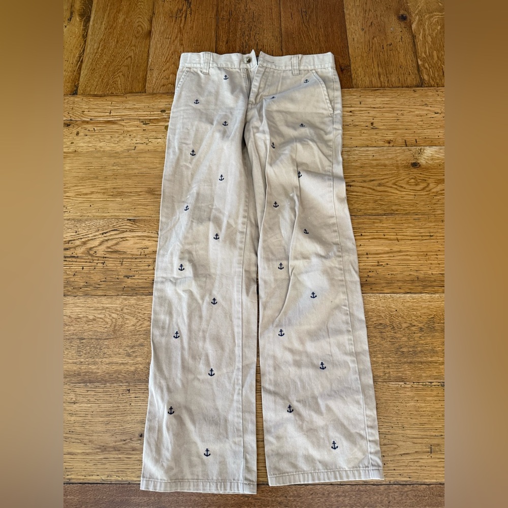 Janie and Jack Beige Trousers with Navy Anchor Design
